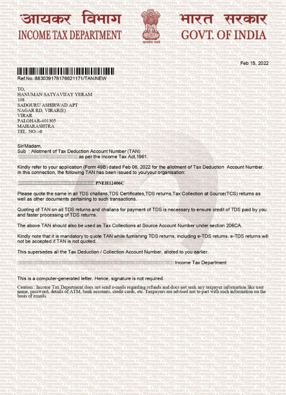 TAN Certificate A One Medical Services